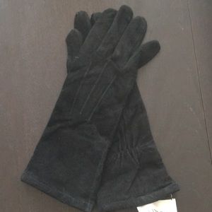 LIZDEN black suede leather lined gloves M new